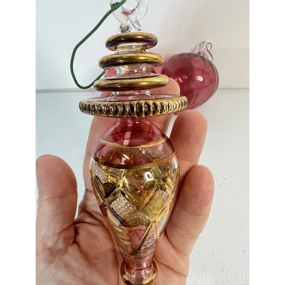 Red Blown Glass Christmas Teardrop And Ball Ornament Set‎ Of 3